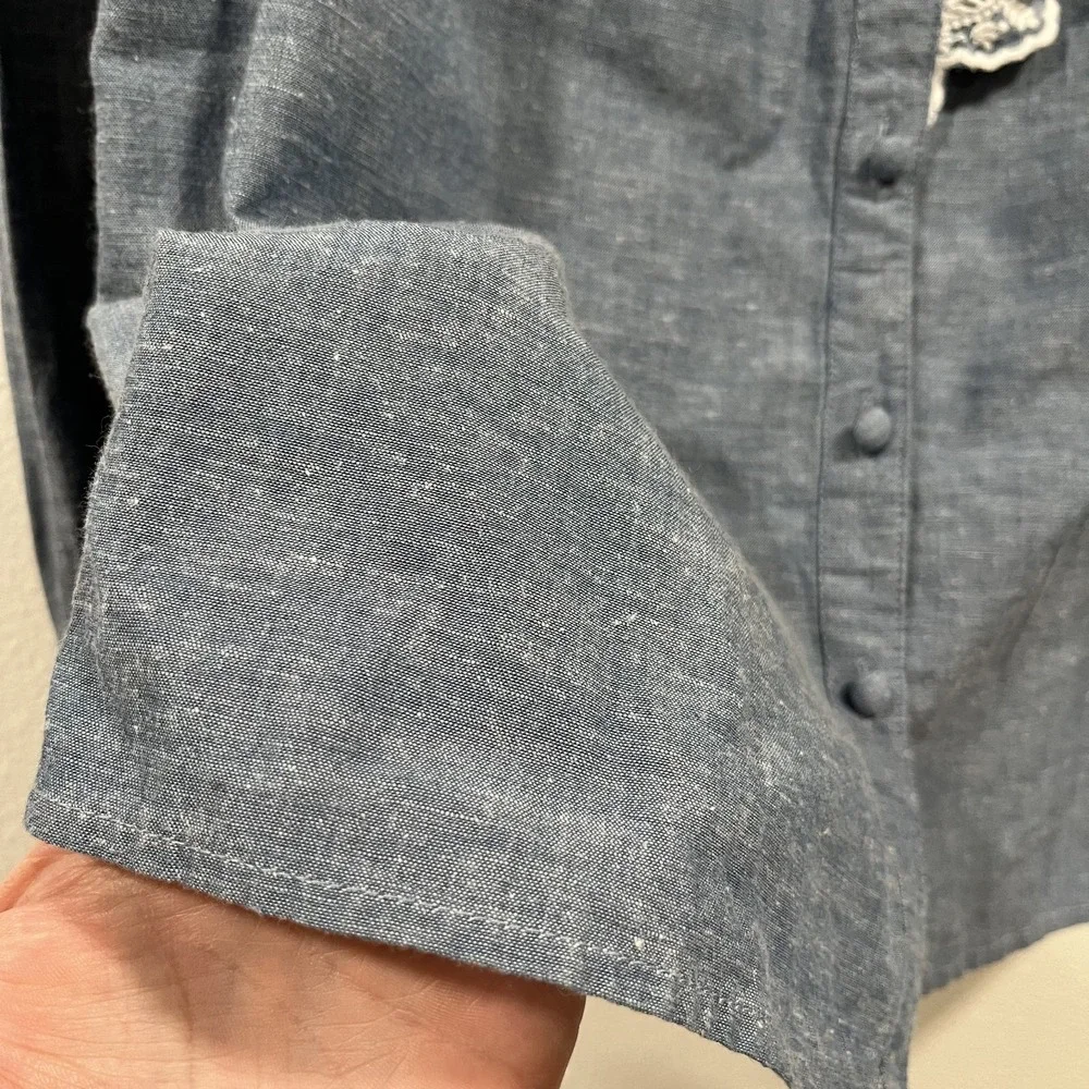 Sézane Chlo Blue Chambray Denim Lace Eyelet Embroidered‎ Shirt Size EU 34